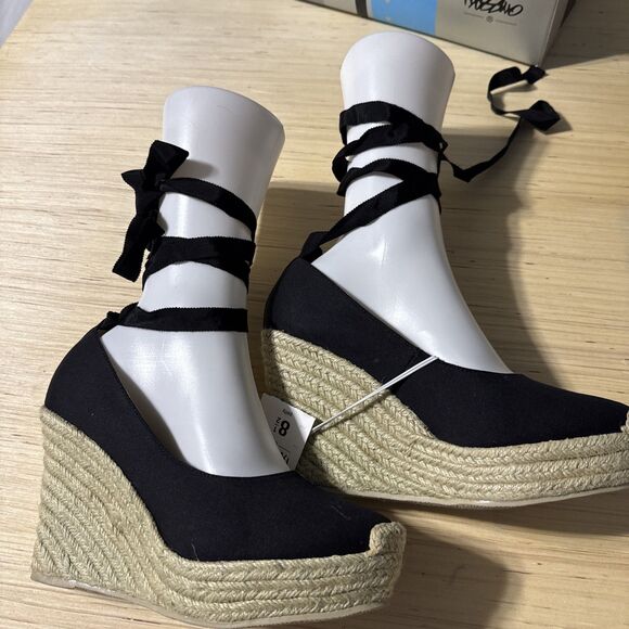 Mossimo Patty Blk Wedge Women’s 8.5 New Canvas Uppers Y2K Cottage Core Boho West - Picture 1 of 10